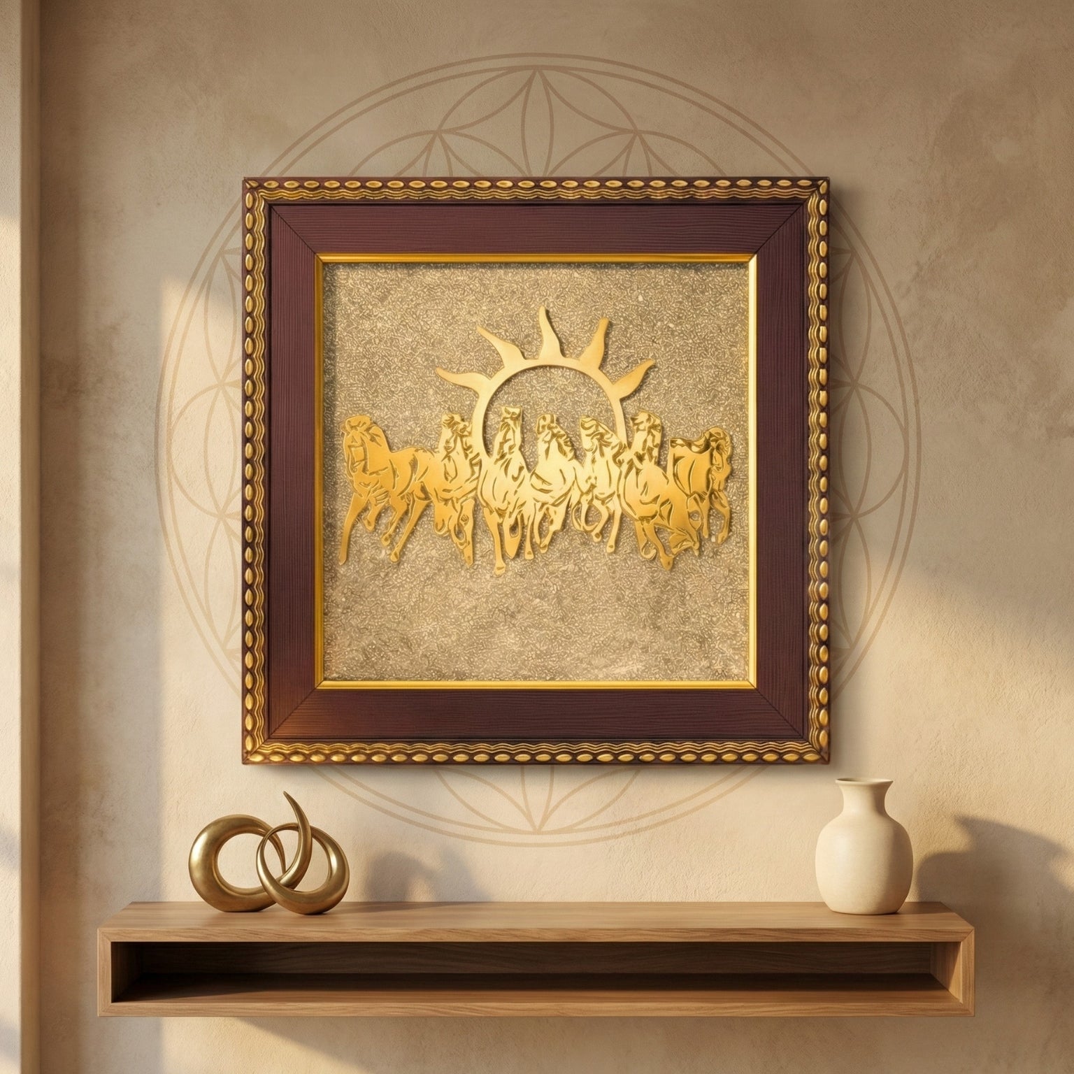 7 Horses On Raw Pyrite Frame